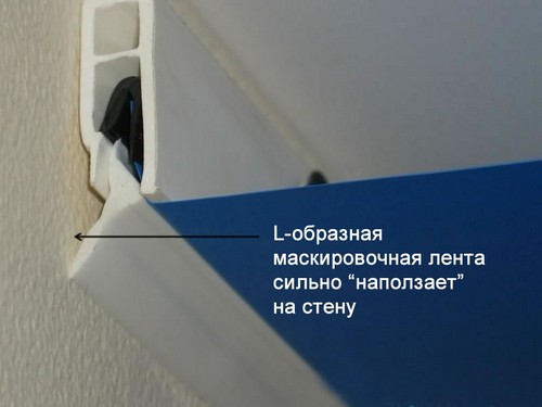 Натяжной потолок с L-образной  маскировочной лентой в разрезе