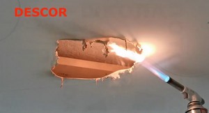 Полотно Descor не поддерживает горение, тухнет сразу, как на него перестаёт воздействовать открытое пламя