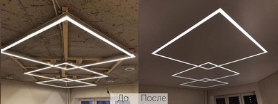 Световые линии до натяжки полотна и после